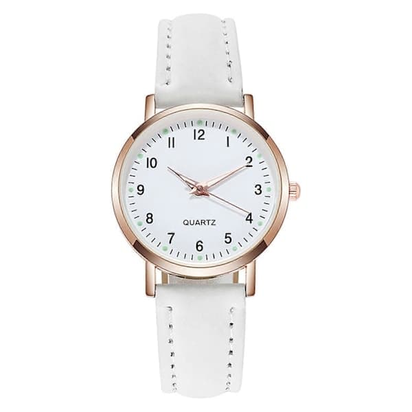 Dame Quartz Analog Armbåndsur, Mode Læderrem Dameur Klassisk Afslappet Stil