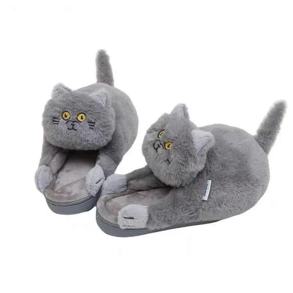 Blå Katt Hold Varm Vintertøfler Unisex Vinter Varmetøfler For Soverom Stue Bule Cat