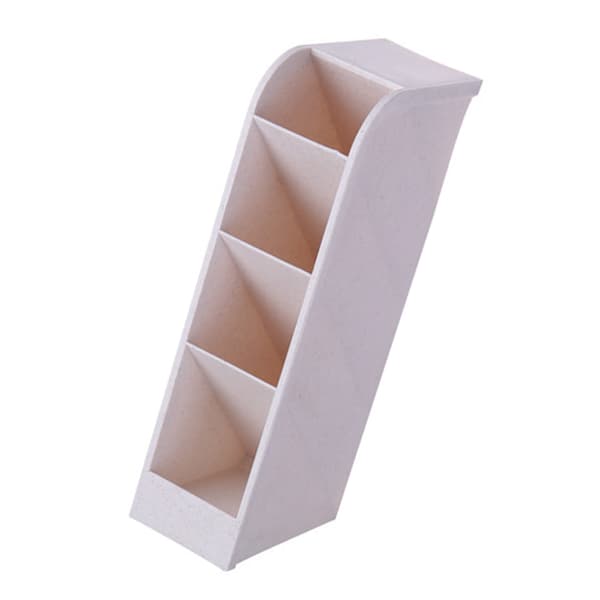 Vippbar pennholder med 4 rom, multifunksjonell skrivebordsoppbevaringsboks for kontorrekvisita, beige