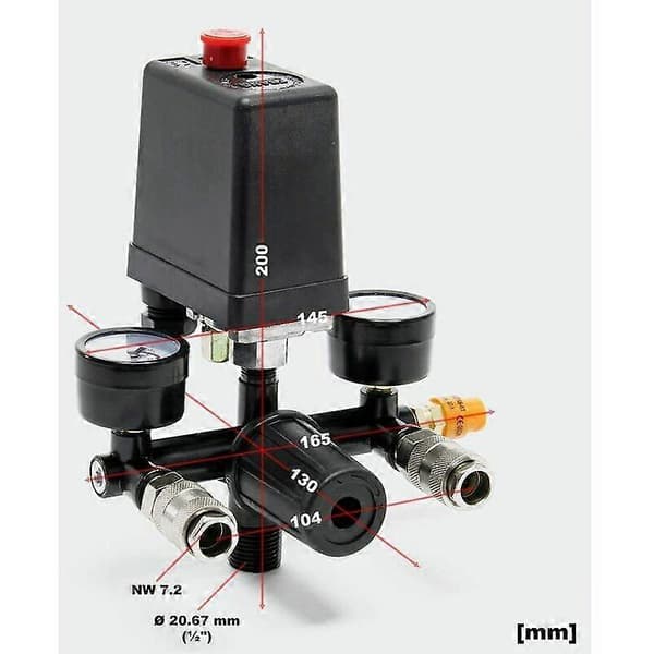 Tryckregulator med tryckvakt för kompressor Tryckvakt 2 displayer