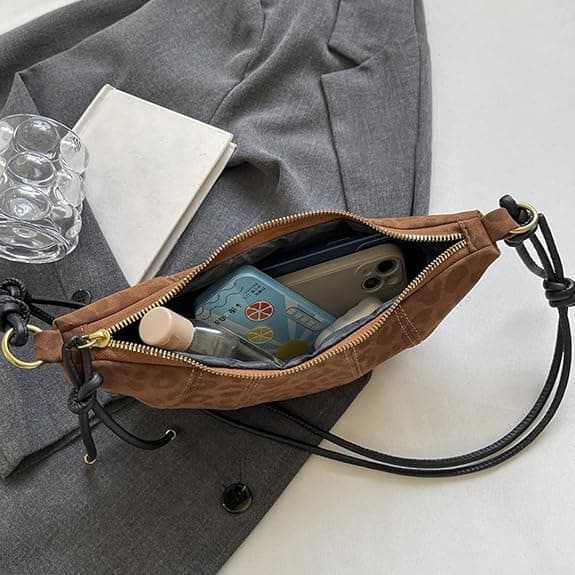 Mocka väska för kvinnor, halvmåneväska, leopardmönstrad crossbody-väska, Y2k dumplingväska axelväska