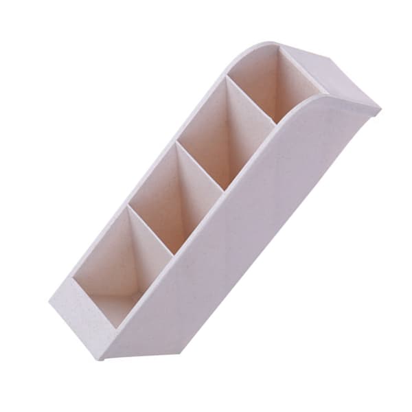 Vippbar pennholder med 4 rom, multifunksjonell skrivebordsoppbevaringsboks for kontorrekvisita, beige
