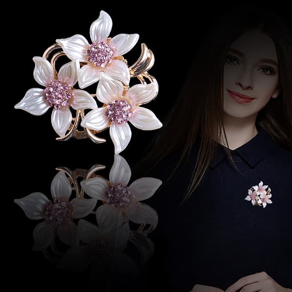 Broche til kvinder og piger, elegant blomsterbroche med krystaller