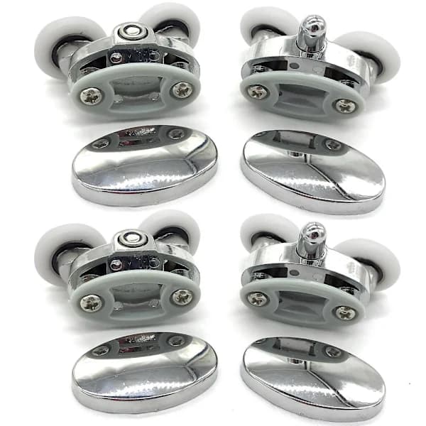Sett med 4 dusjdørruller - Doble hjul - Oval - Sommerfuglformet (23mm)