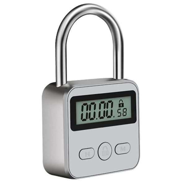 Metallisk timerlås LCD-skjerm Multifunksjonell elektronisk tid 99 timer Maks timing USB oppladbar timerhengelås sølv