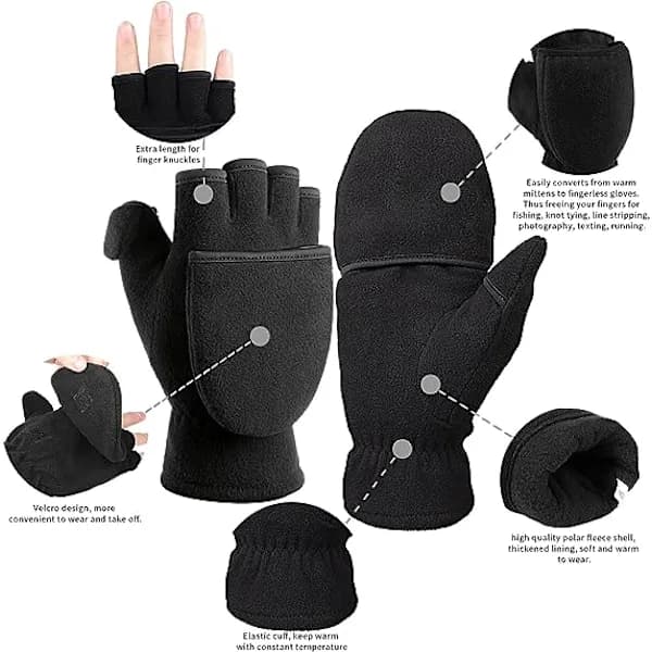 Vinter Konvertible Handsker Flip Top Vanter Varmt Polar Fleece til