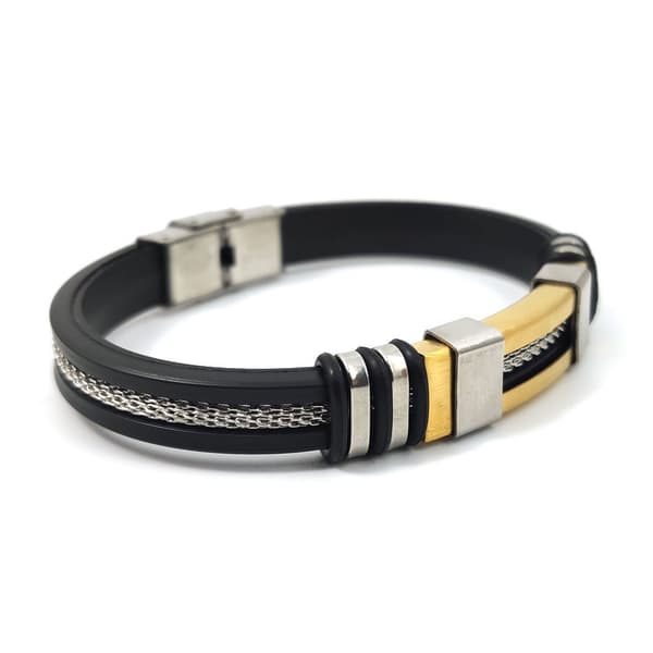 Justerbart silikonarmband för män, armband i rostfritt stål (guld)
