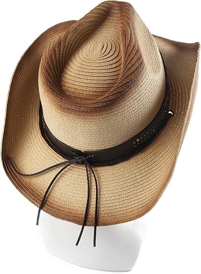 Stråsolhat til voksne til kvinder og mænd, cowboyhat i westernstil, farvet, ris