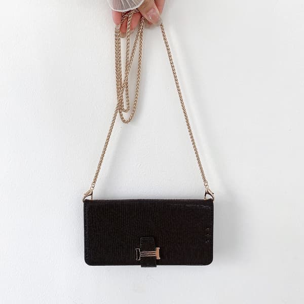 Fodral till iPhone 15 Svart (med hårdvarukedja) Crossbody Spänne Flip