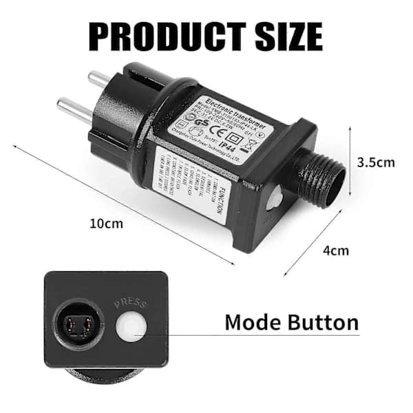 2-pakning Transformator 24V 6W LED Strømforsyning, Lavspenningsadapter Blinkende IP44 med 8 Moduser, Timer og Minnefunksjon []