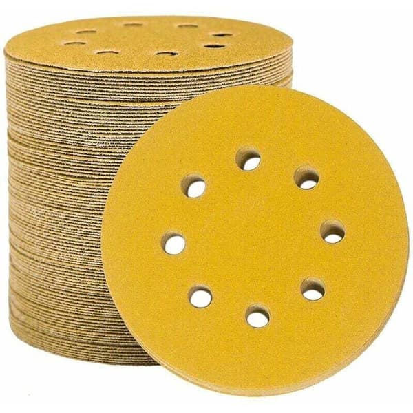 100 sandpapper, 125 mm, 8 hål - 150 korn - Kvalitetssandpapper - Ekonomipaket. Längd: 12,5 cm / Bredd: 12,5 cm / Höjd: 100 mm