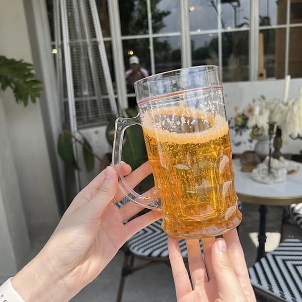 Falsk ölmugg med innervägg - 400 ml dubbellagerglas med handtag, läckagesäker