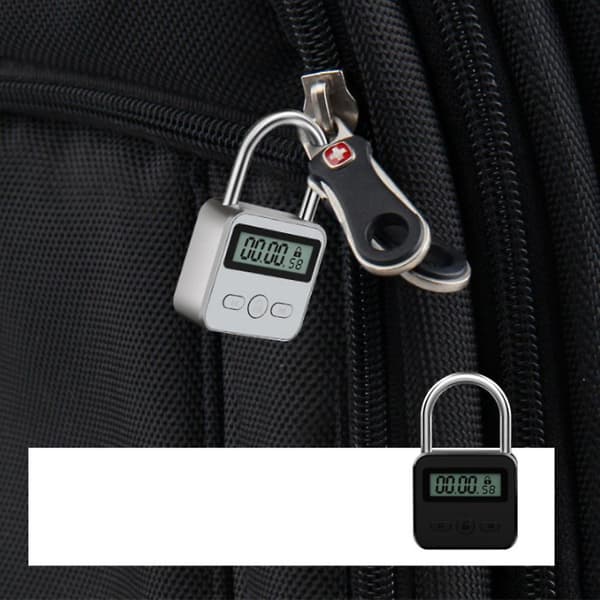 Metallisk timerlås LCD-skjerm Multifunksjonell elektronisk tid 99 timer Maks timing USB oppladbar timerhengelås sølv
