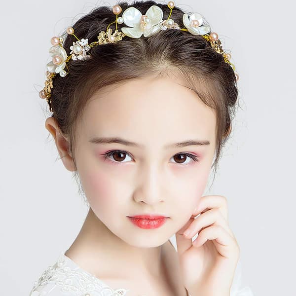 Bryllupshårpynt til børn, blomsterprinsesse-tiara med perler T