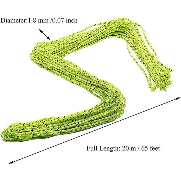 2 mm fluorescerande reflekterande tältrep campingrep paracord 20 meter (grön, 20 m)