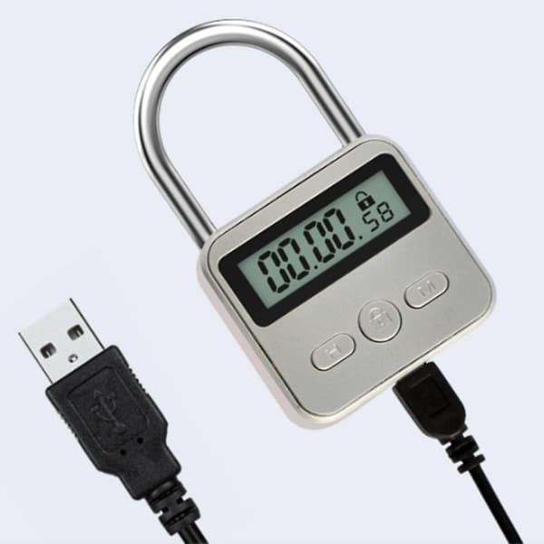 Metallisk timerlås LCD-skjerm Multifunksjonell elektronisk tid 99 timer Maks timing USB oppladbar timerhengelås sølv