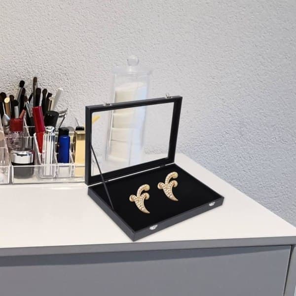 Broschförvaringsskåp med glaslock Displaybox Smyckeskrin Organizer Stapelbar Smyckesbricka för Brosch Br