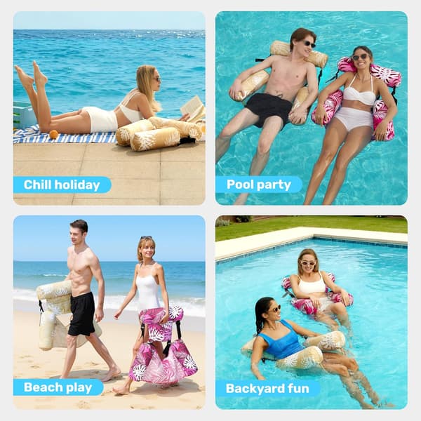 2-pack uppblåsbara poolstolar för vuxna med pump – tygklädda nätflottar för strand, sjö och sommarfester