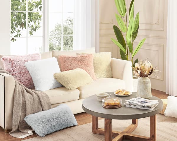Sæt med 2 pudebetræk 40 x 40 cm grå imiteret pels pyntepude pyntepude krammepude fluffy sofa