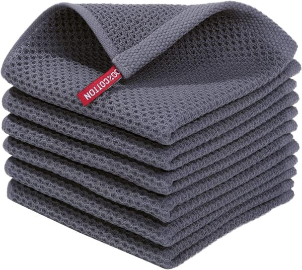 6-pack bomullsdiskhanddukar 30 x 30 cm – mjuka absorberande våffelköksdukar för disk och rengöring, mörkgrå
