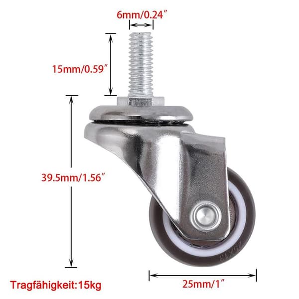 Sett med 4 transporthjul, svinghjul, 25 mm møbelhjul