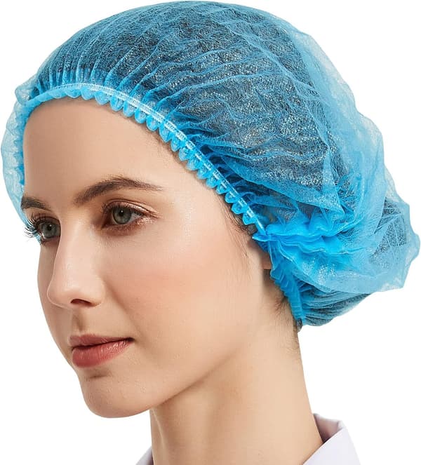 100-pakning blå engangs hårnett, elastisk hodeplagg, hårhette, hygienisk hodeplagg for matservering, spa menn og kvinner