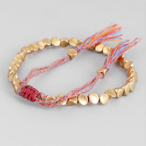 Tibetansk flätad stickad kopparpärlor lyckoband armband G