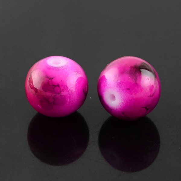 1 sträng  ca 104 st Hot Pink Spraymålade Glaspärlor 8 mm