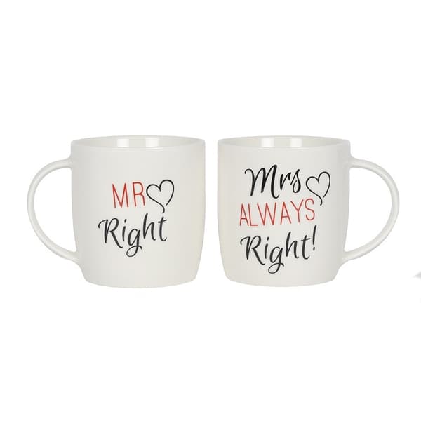 Parmuggset “Mr Right & Mrs Always Right” 2-pack – rolig present Vit