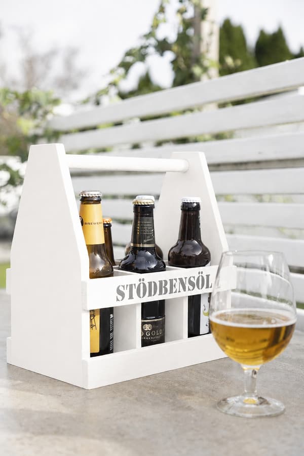 Öllåda "Stödbensöl" för 6 Flaskor Vit med Kapsylöppnare – Different Design Vit