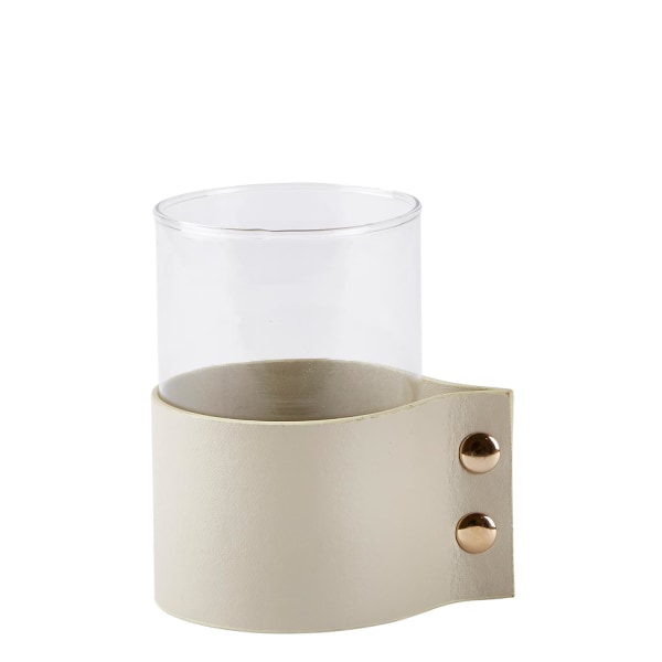 Vase / lys lanterne med læderrem 12 cm KJ Collection Beige