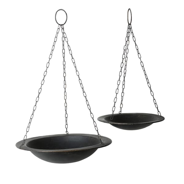 Fågelbad 2-pack i grå metall – Dekorativa och hängbara Black