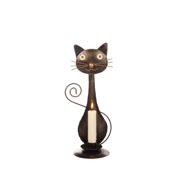 Kissa kynttilänjalalla vasaroitu pelti 30cm Antique brass