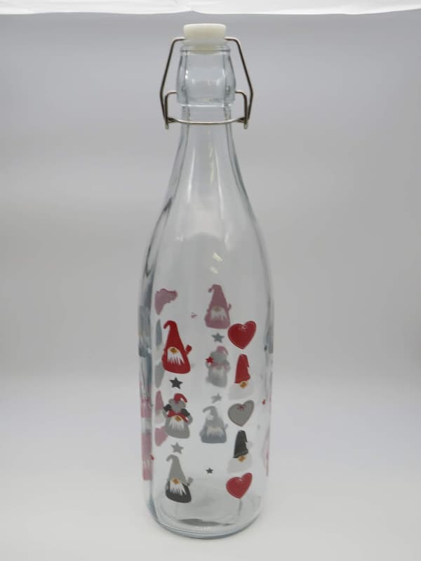 Glasflaska med tomtar, 1 L Multicolor