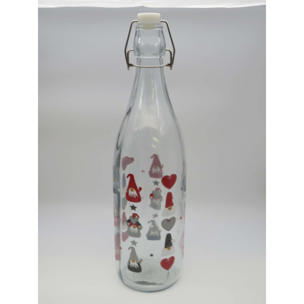 Glasflaska med tomtar, 1 L Multicolor