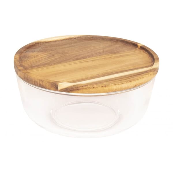 Glasskål med trälock 2 storlekar HOME Brown Large
