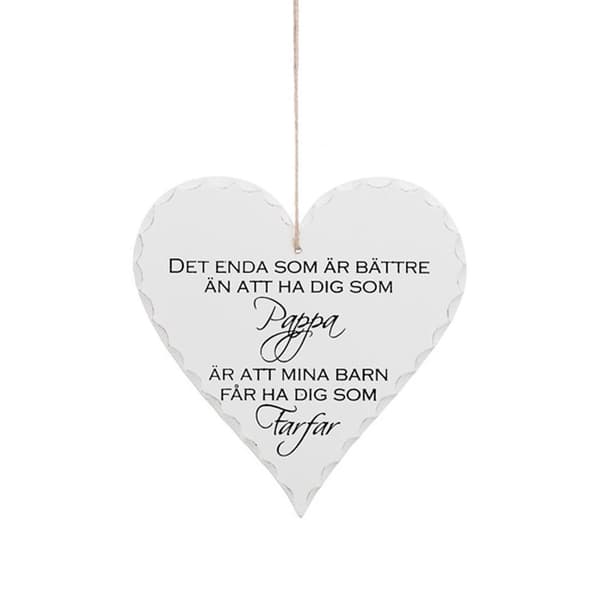 Hängande hjärta 20 cm  Pappa - Farfar White