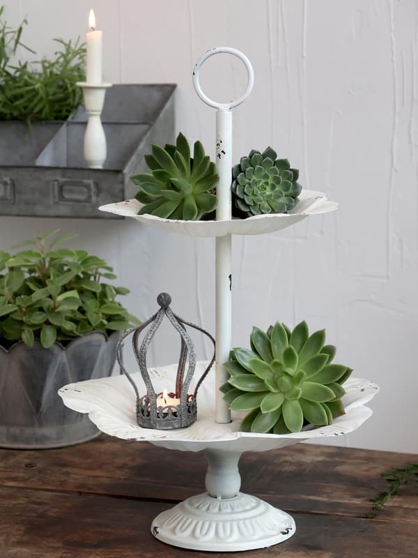 Våningsfat 2-vån m blommor vitt Chic Antique Creme