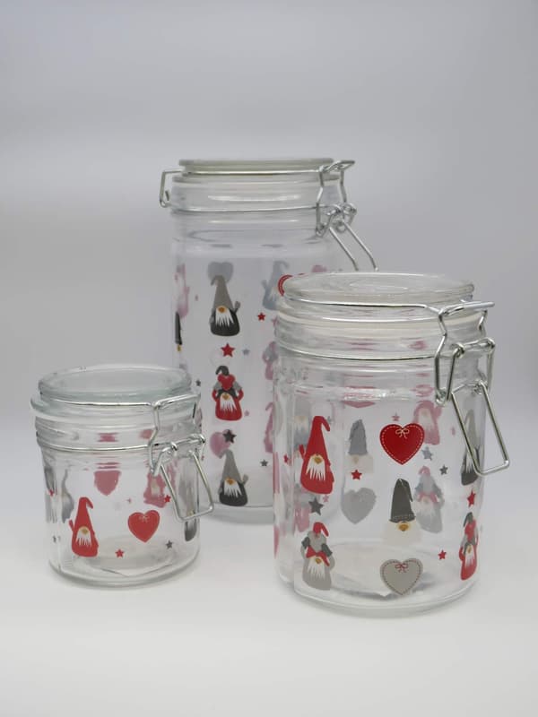 Glasflaska med tomtar, 1 L Multicolor