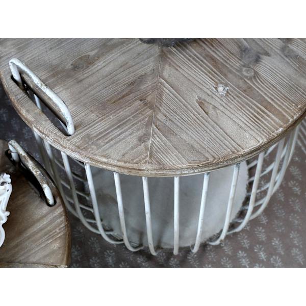 Soffbord m trälock set m 2 korgar Antikvit Vit