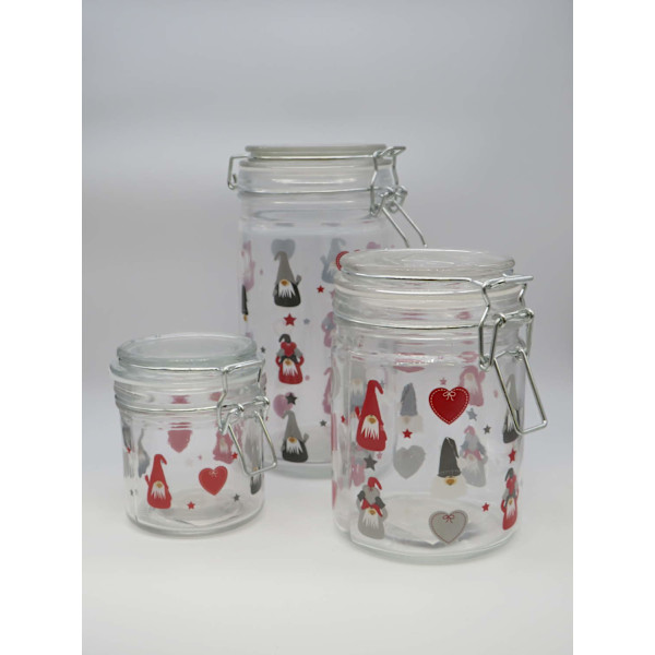 Glasflaska med tomtar, 1 L Multicolor