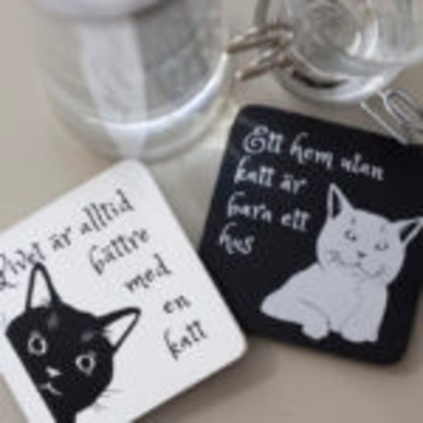 Glasunderlägg katt med olika text i låda, 4st/låda White