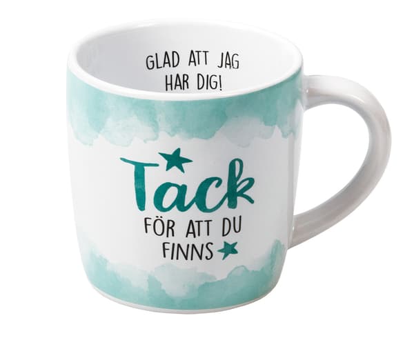 Mugg med text  "Tack för att du finns" Vit