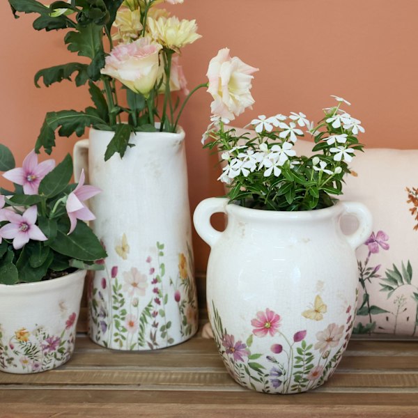 Avignon Blomkruka med blomstermotiv H16/Ø16,5 cm Creme