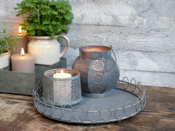 Zinkfat med trådkant Ø31 Chic Antique grå