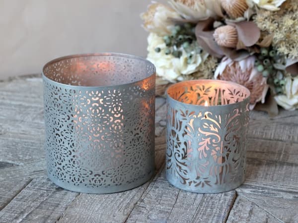 Ljuslytor med bladmönster 2-pack Chic Antique grå