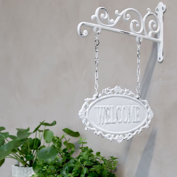 Väggkonsol med skylt “Welcome” i kedjor – Shabby Chic White