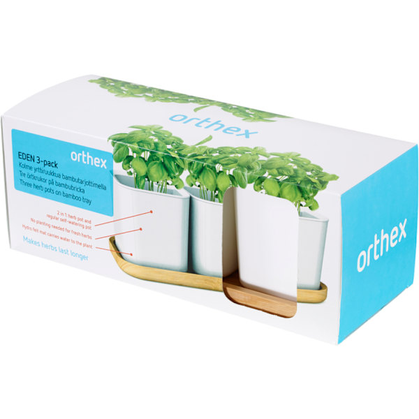 Örtkrukor Eden set 3 st m bricka12 cm Orthex White