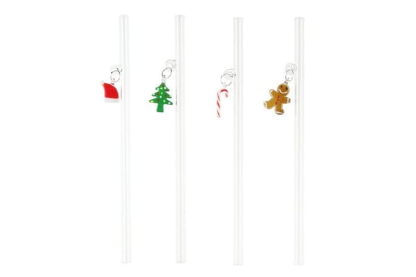 Sugrör i Glas med Julmotiv 4-pack 20 cm – Winteria