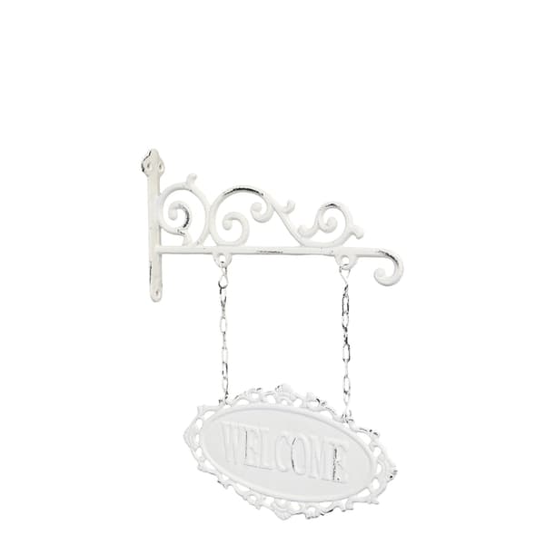 Väggkonsol med skylt “Welcome” i kedjor – Shabby Chic Vit